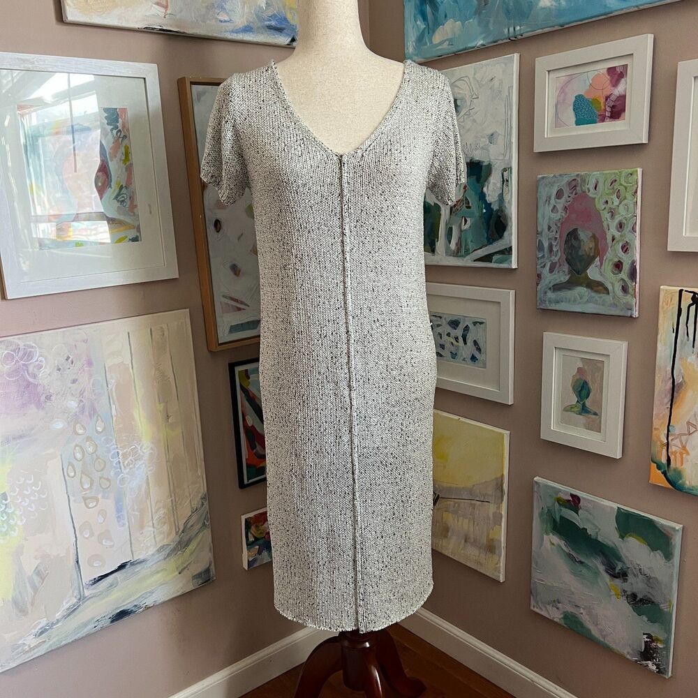 Lush Heather Grey Knit‎ Midi Dress V-Neck 90s Minimalist Soft Grunge Cozy Size S